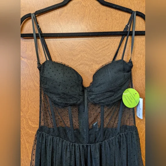 Windsor Black Dotted Mesh Prom Dress - Picture 3 of 9